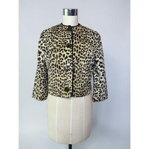 Vintage 1960s Cropped Leopard Print Faux Fur Coat Sz S